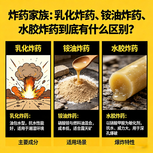 龙凤炸药家族：乳化炸药、铵油炸药、水胶炸药到底有什么区别？